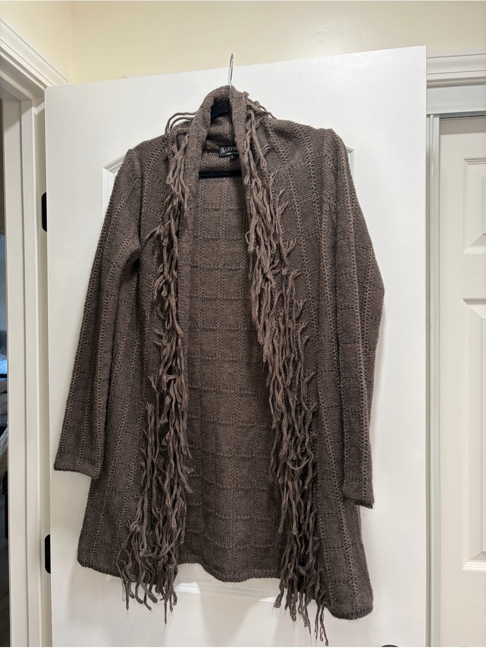 Marystyle Italy Boho Shaggy Fringe Open Front Long Cardigan Duster Sweater